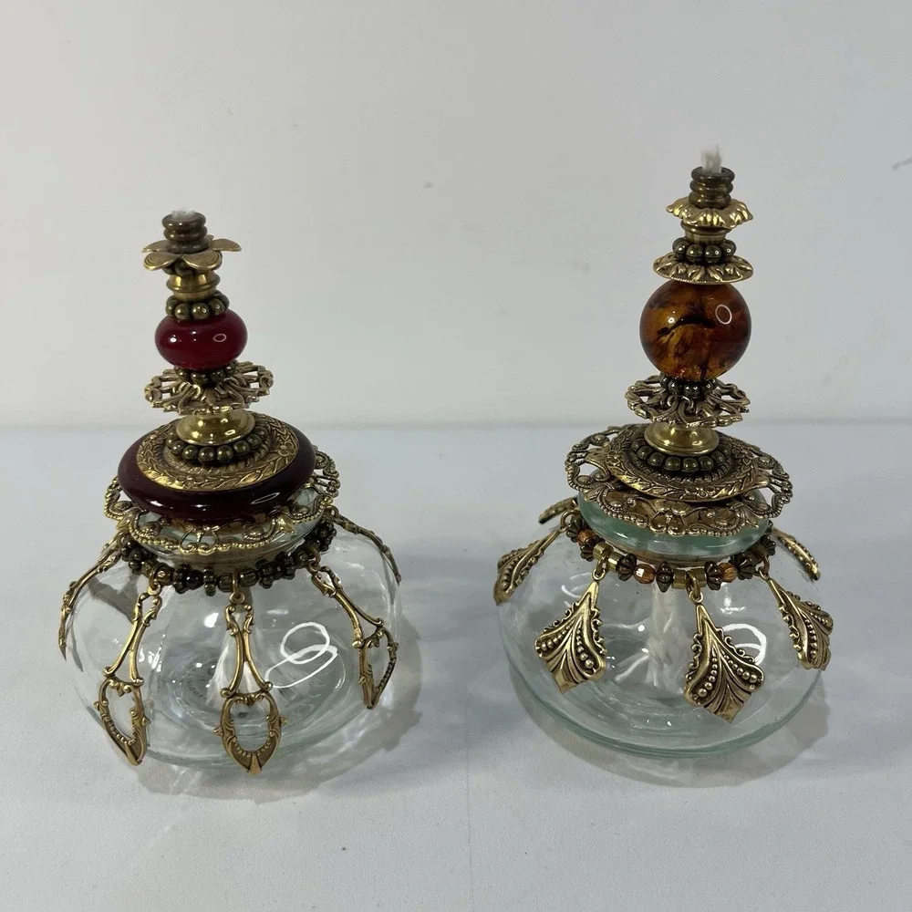 Vtg Vidreco Glass and Brass Oil‎ Lantern La Mediterranea Spain Ornate Decor